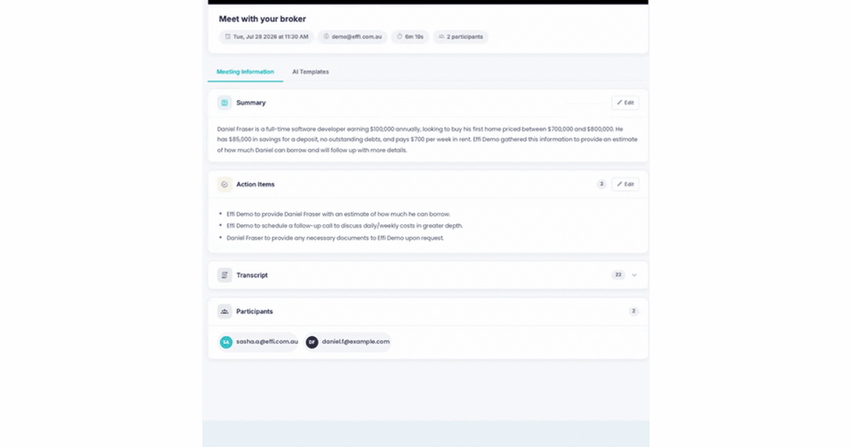 AI note taker turning a client meeting into structured notes
